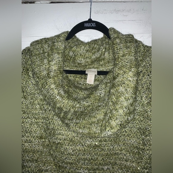 Chicos green shimmery sequin off the‎ shoulder sweater size 0 (medium) - Picture 4 of 12